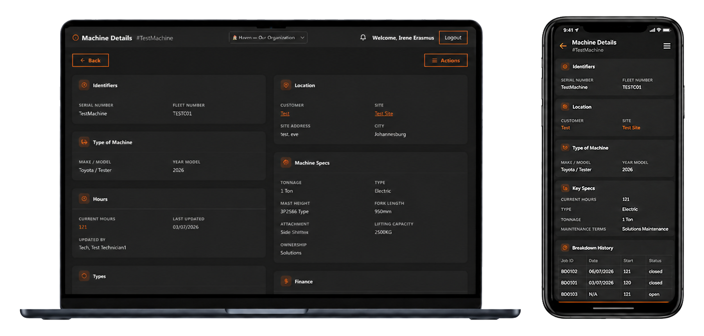 FMC asset management dashboard on laptop and smartphone