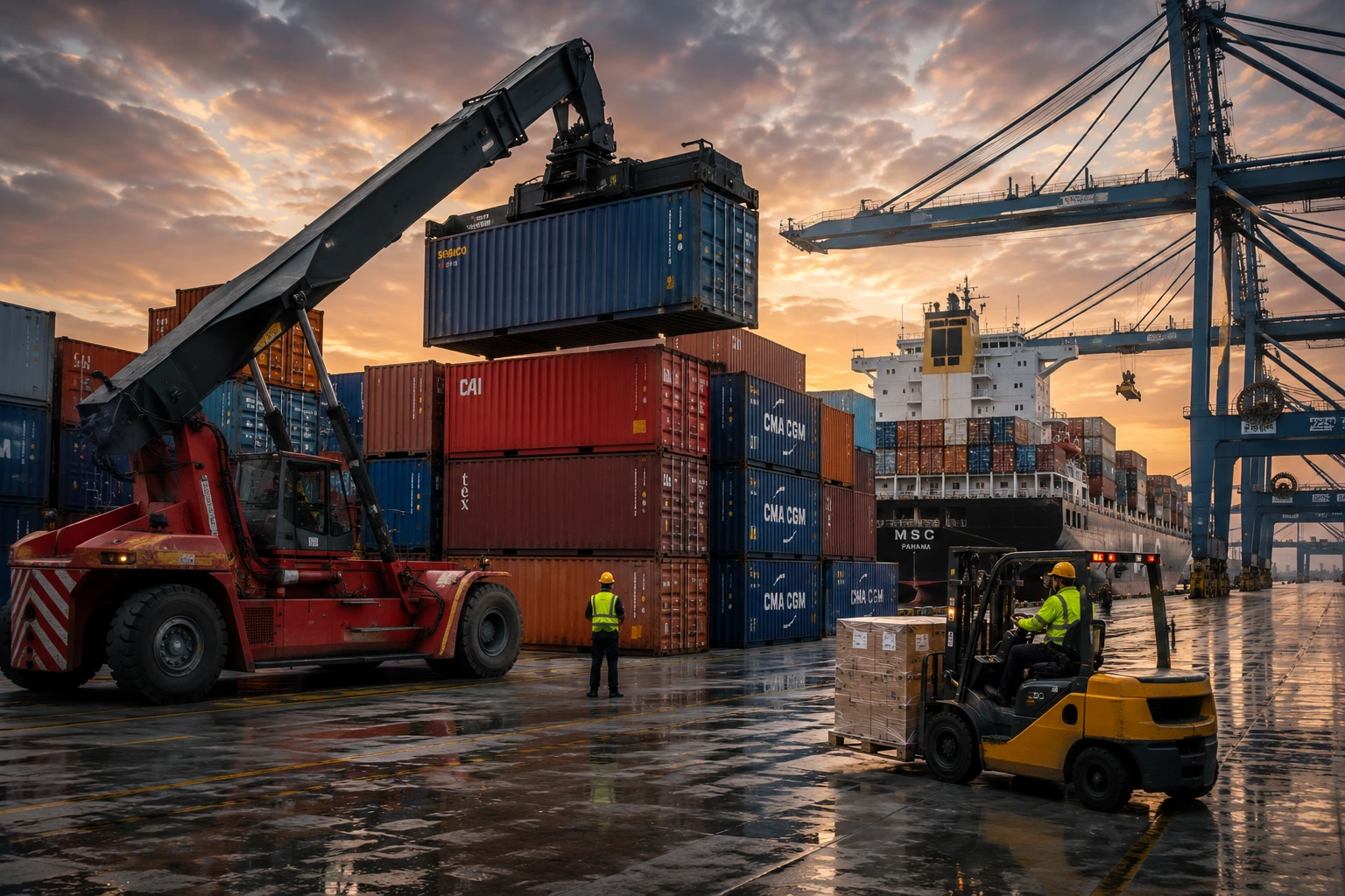 Materials-handling equipment at a port terminal