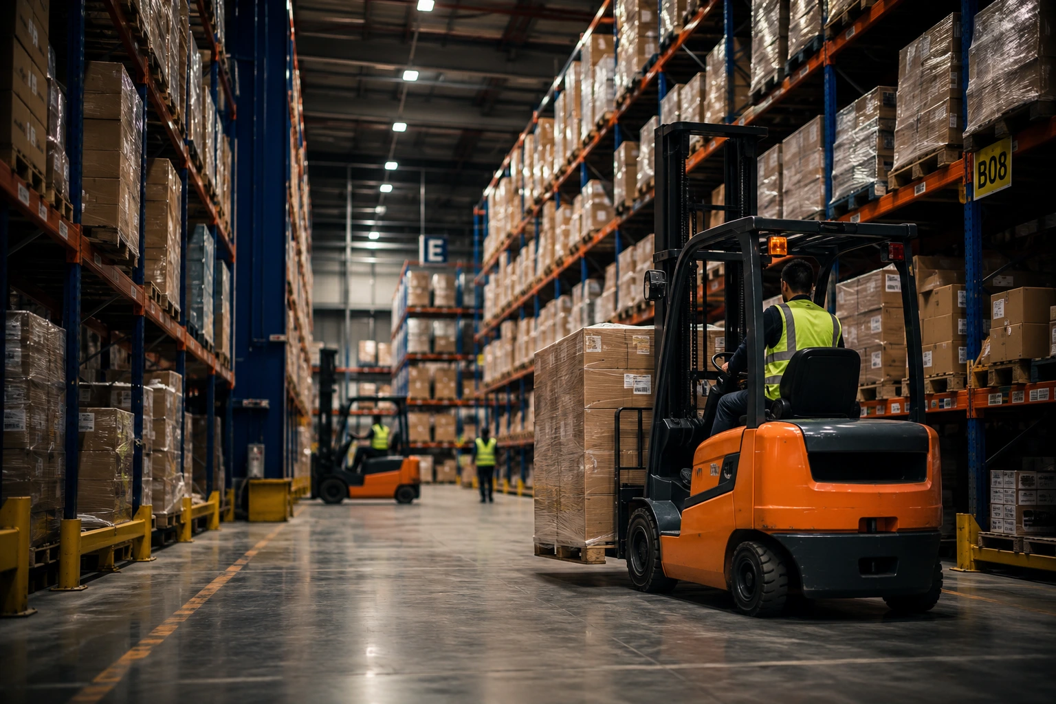 Forklift operations in a retail distribution centre